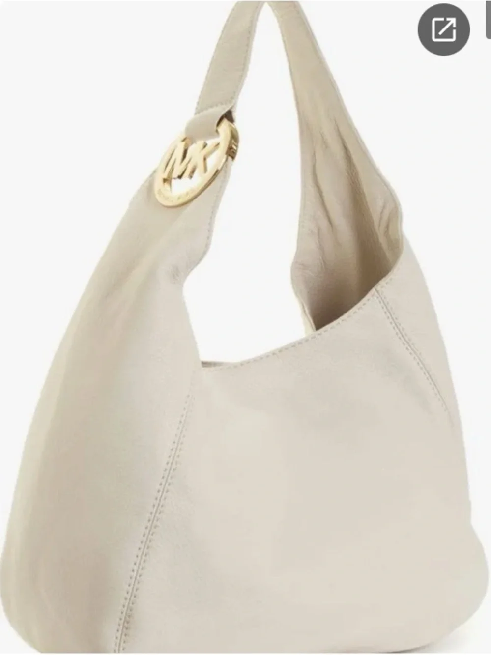 Michael Kors Beige Leather Shoulder Hobo Bag with Gold MK Logo